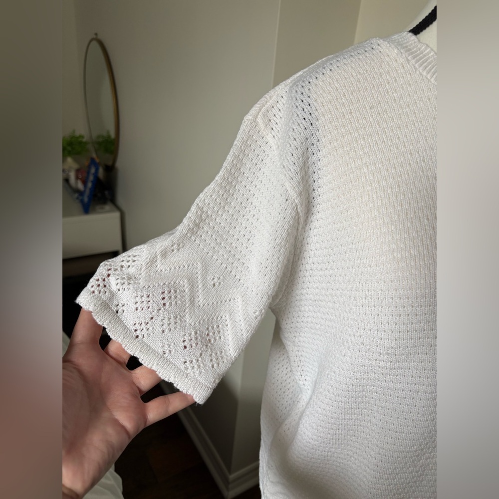 🌷Vintage Giordano Embroidered Floral Knit Sweater Top White Cottagecore L 3/$30 - Picture 4 of 7